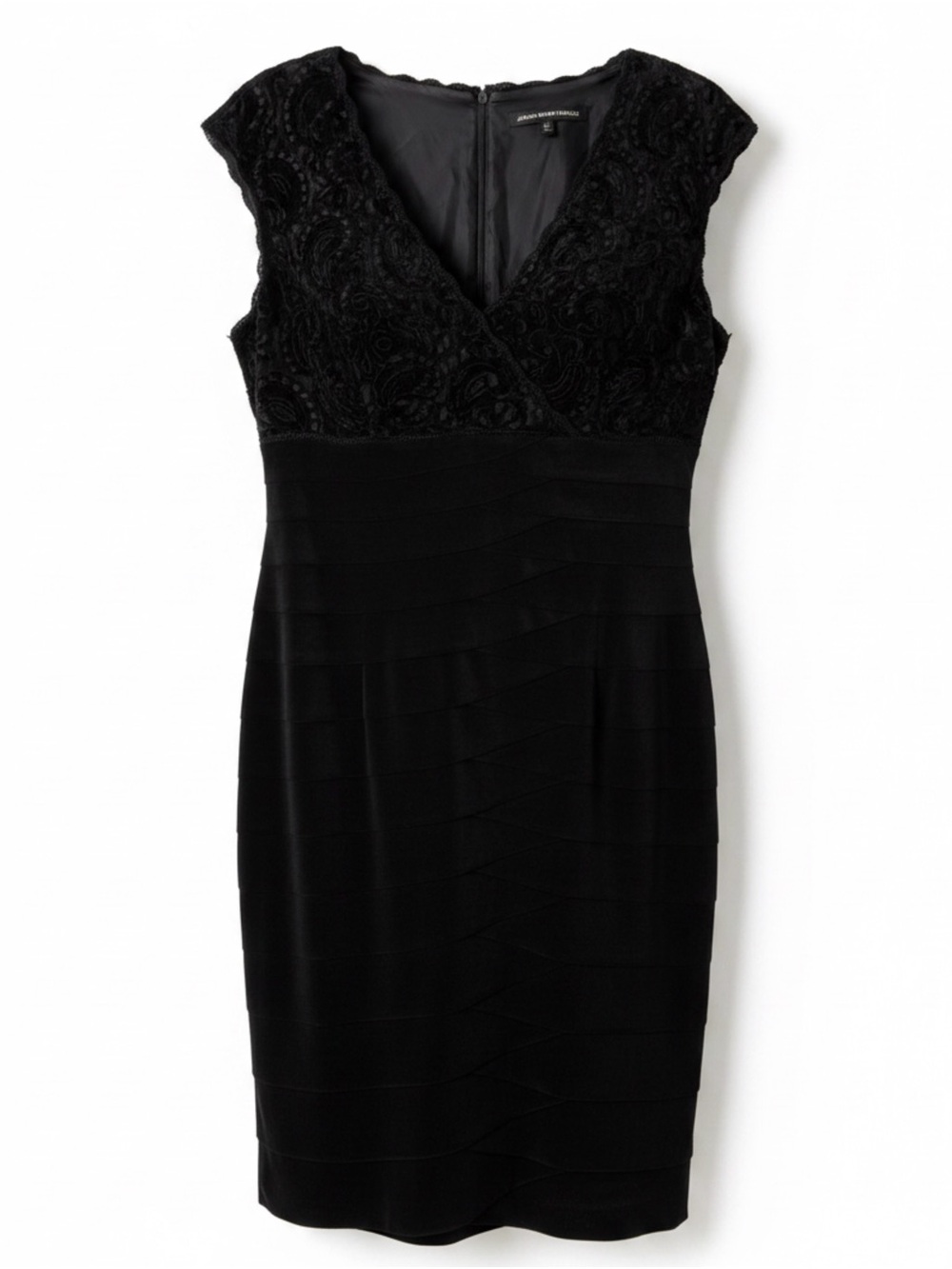 Jones Wear Black Lace-Top V-Neck Sheath Dress